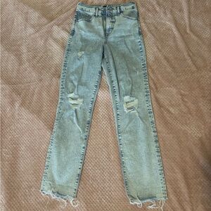Express Light Blue Distressed Straight Leg Jeans
